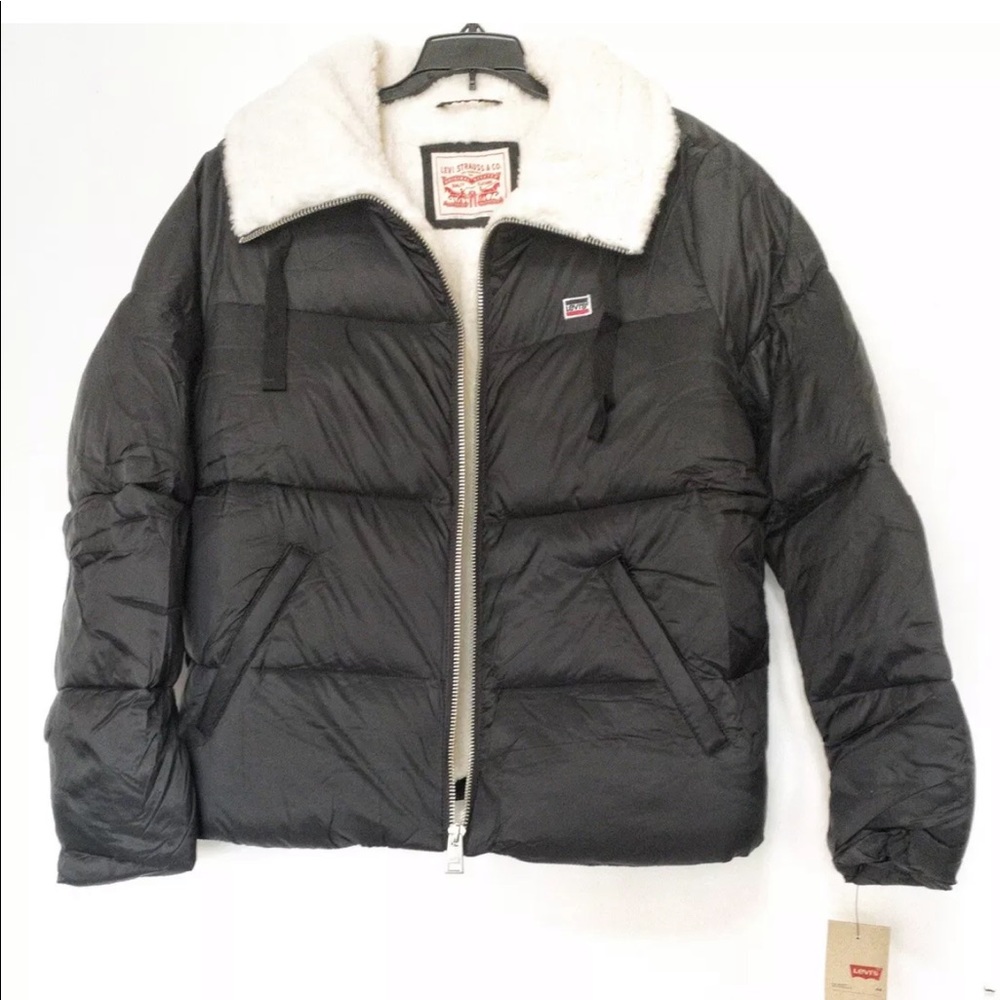 Levis Black Nylon Puffer Sherpa Jacket XL